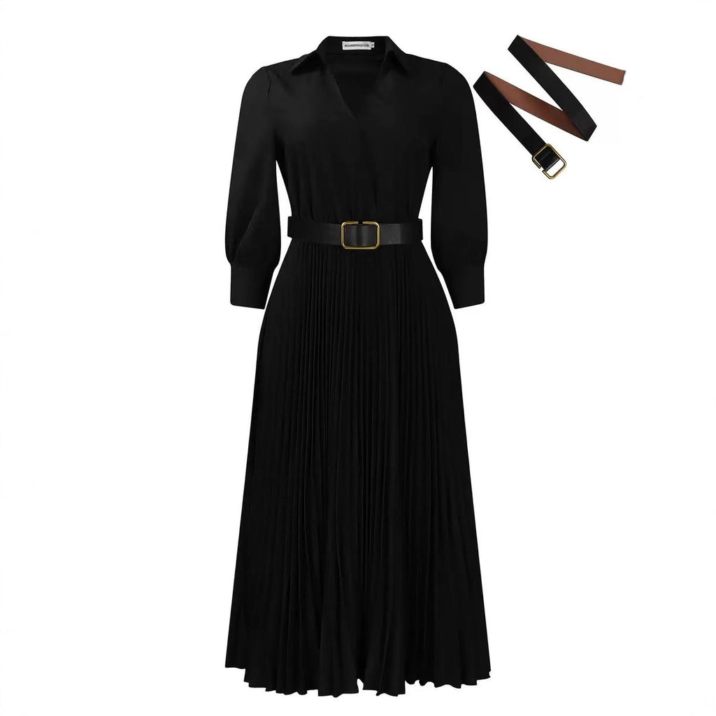 High-waisted Elegant Pleated Solid-color African Dress