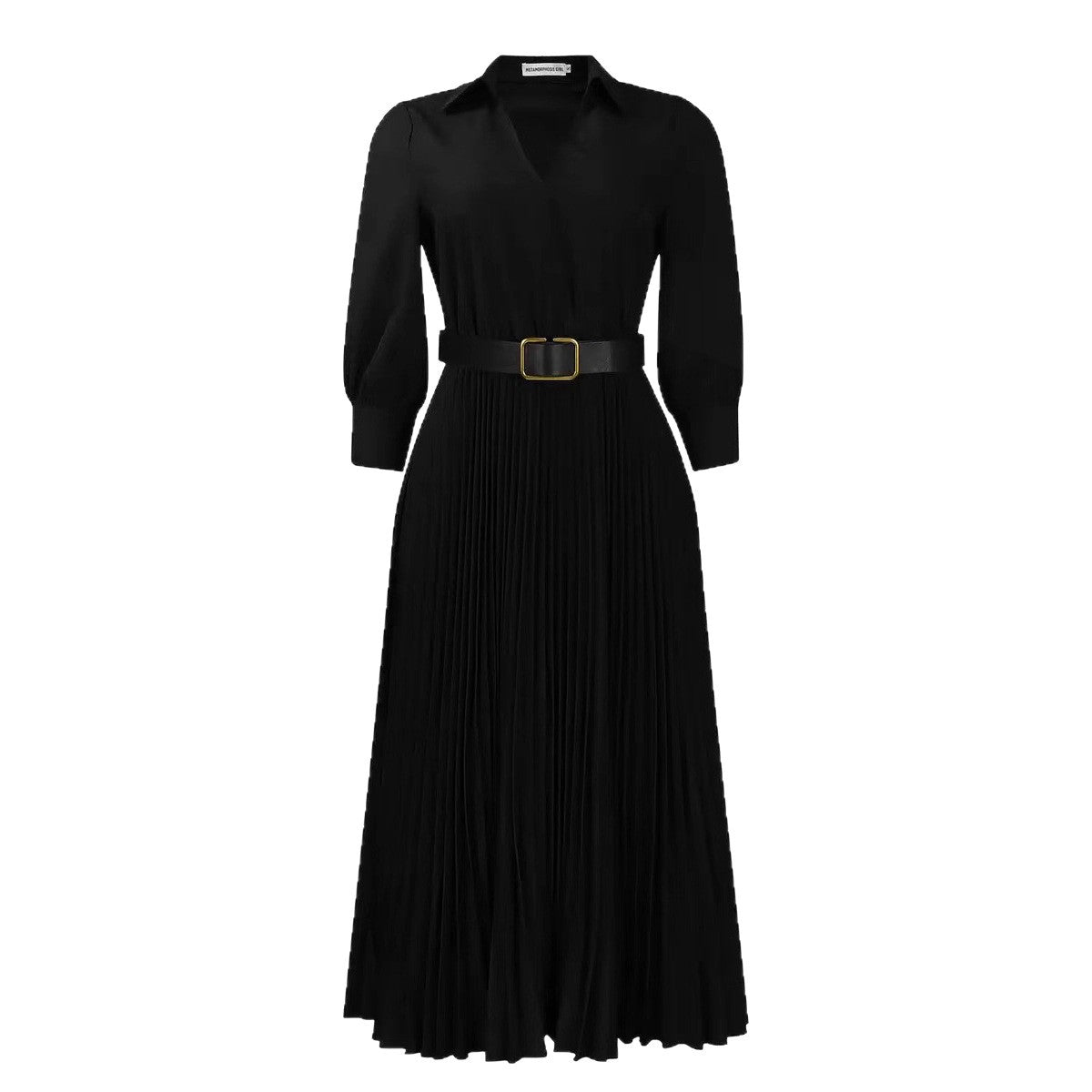 High-waisted Elegant Pleated Solid-color African Dress